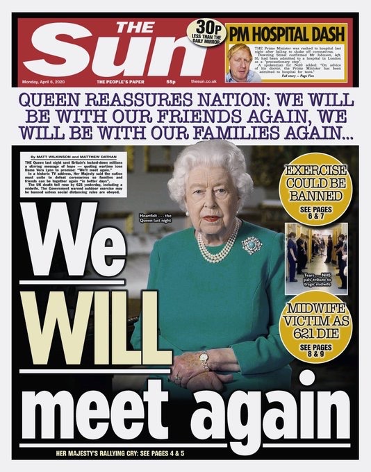 The Sun's front page on the Queen’s pandemic message in April