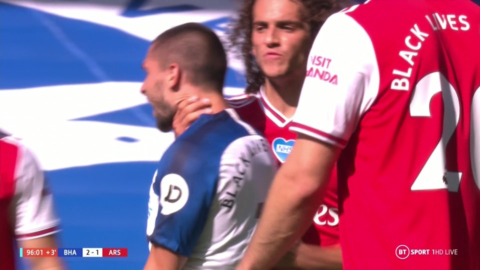  Matteo Guendouzi grabbed Neal Maupay's throat at the end of Arsenal's hot-tempered defeat to Brighton