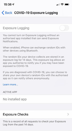 The exposure logging tool will only work in conjuction with the Government's contact tracing app