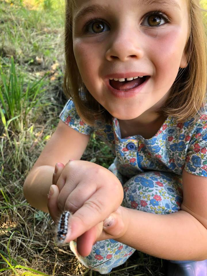 The little girl handled a poisonous oak moth caterpillar