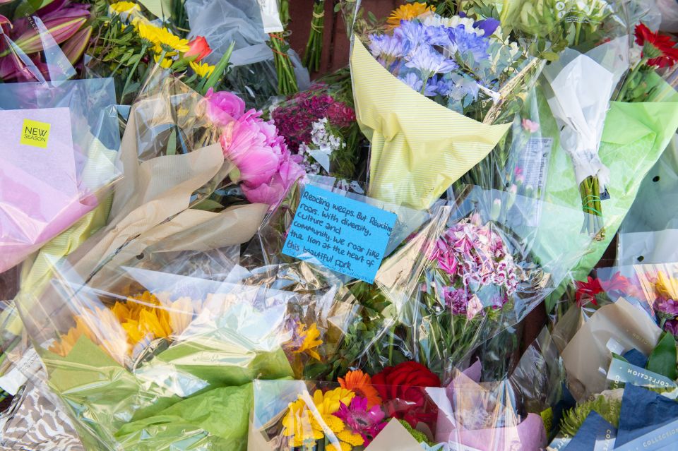  Flowers laid in Forbury Gardens, Reading, where the stabbing attack that killed three took place