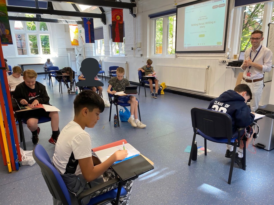 Students at a primary school in Kent, which last week welcomed back nearly all of its 111 children after erecting a marquee in the playing field to create extra space