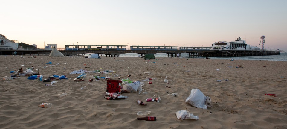 Rubbish was left strewn across the beach at Bournemouth