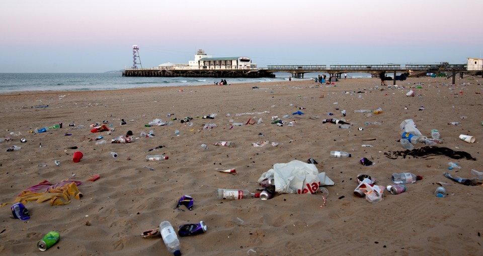 The beach was trashed after the  heat wave lead to thousands of people taking a day trip to the seaside