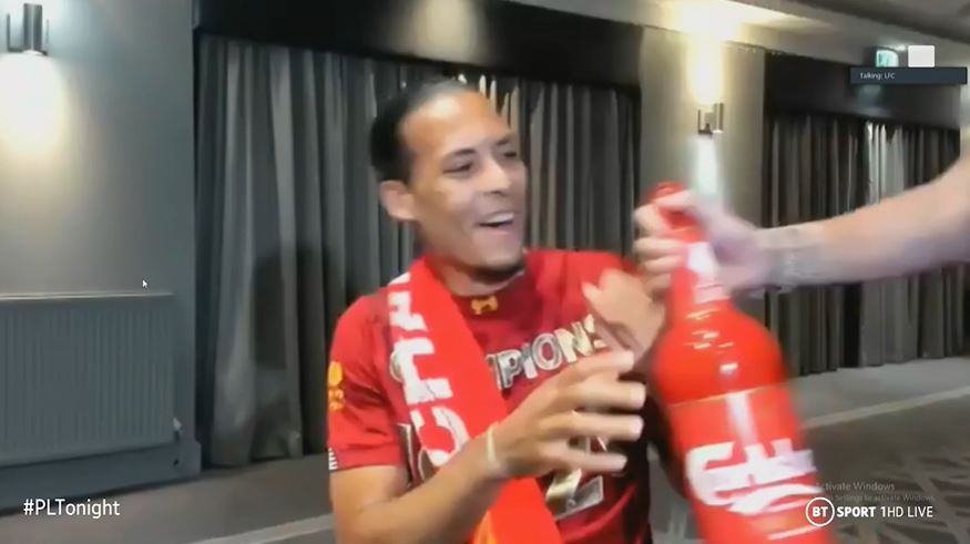 Virgil van Dijk celebrates his side's title success