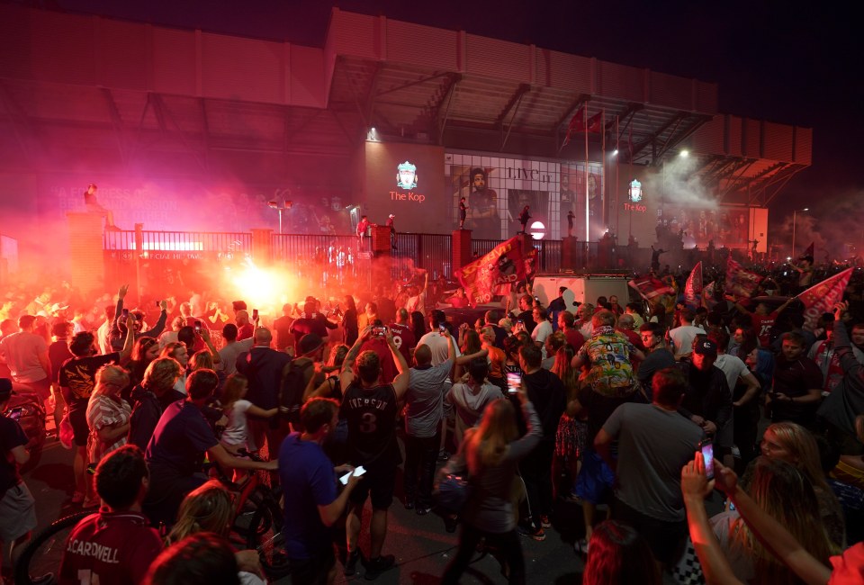 There were wild celebrations outside The Kop this evening 