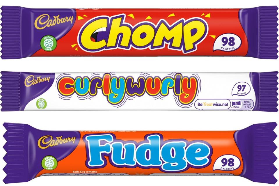 Fudge, Curly Wurly and Chomp will be reduced to below 100 calories 'over the next few months', says Cadbury owner Mondelez.