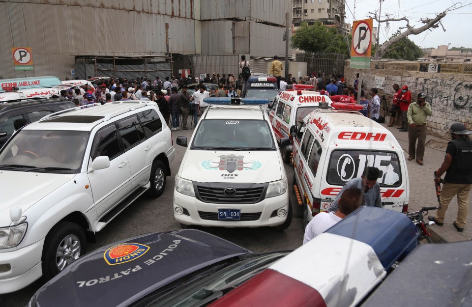 Ambulances lined up outside the Pakistan stock exchange