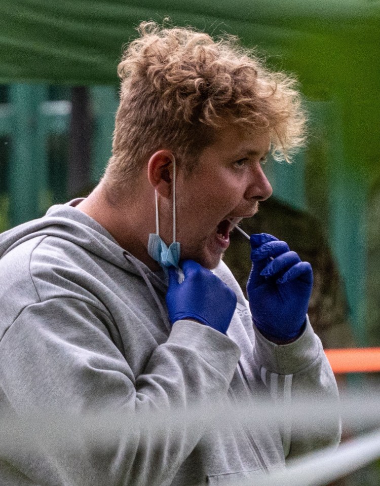 A swab test taken at the temporary testing centre in Spinney Hill Park, Evington 