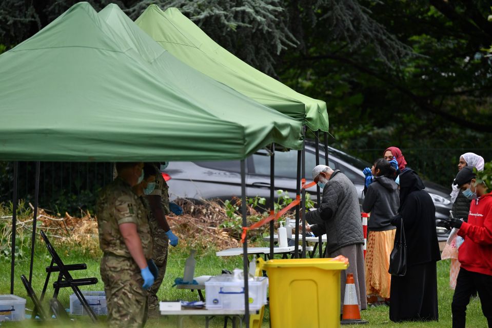 People getting tested at a centre run by the armed forces in Spinney Hill Park in Leicester