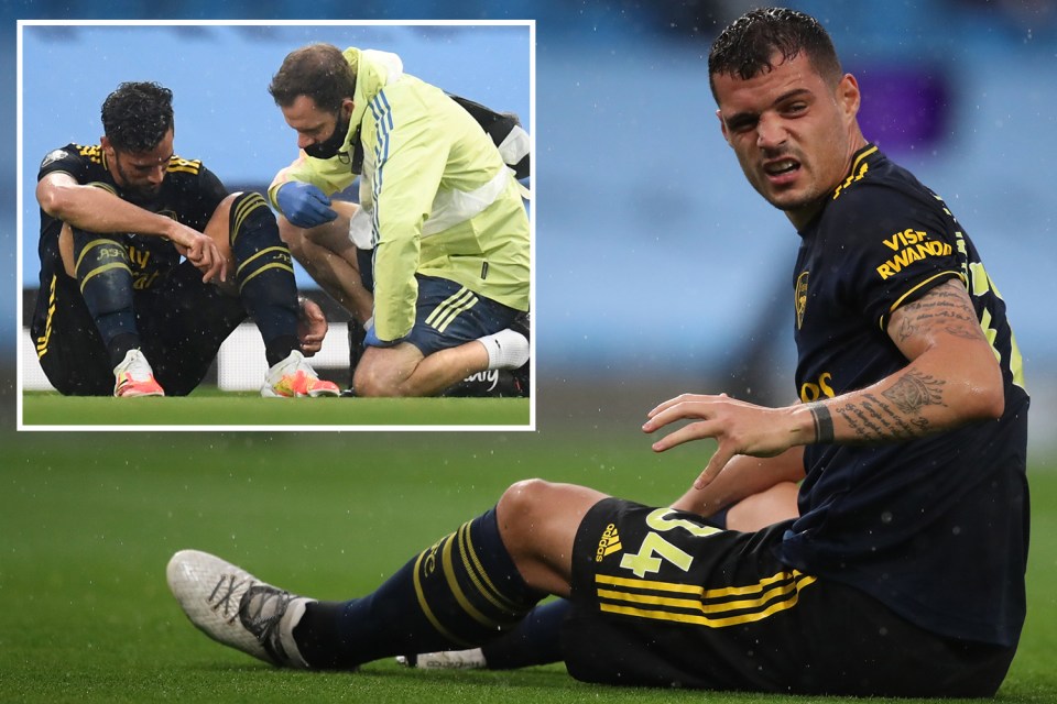  Arsenal were plunged into a fresh crisis with Granit Xhaka and Pablo Mari forced off just 23 minutes into the clash against Man City