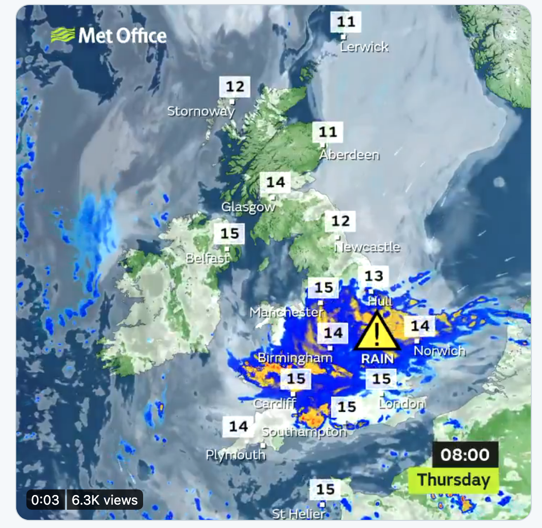  It was Thursday morning with some southern parts of the UK experiencing periods of heavy rain