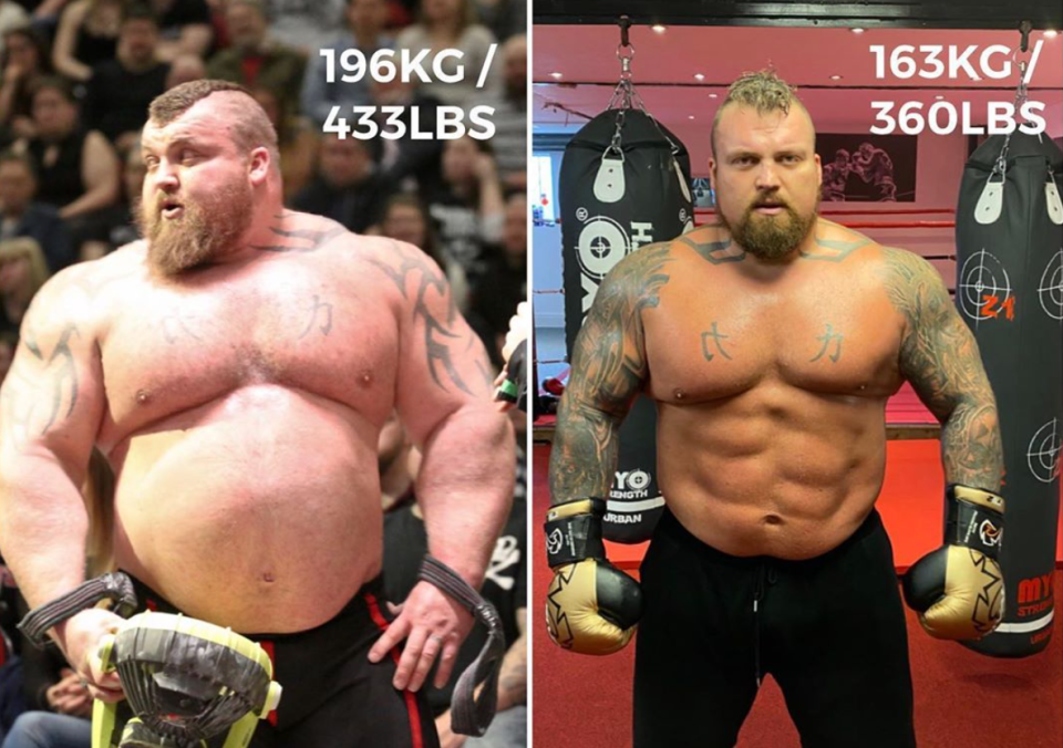  Bjornsson's opponent Eddie Hall showed off his incredible 5st weight transformation