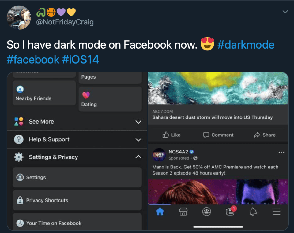 Some users are already trying out Dark Mode on Facebook