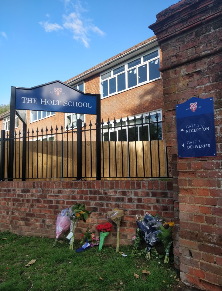 Flowers at Holt School for him outside his school today