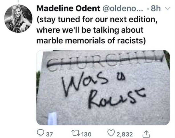 She wrote a tweet that suggested she would next be discussing Winston Churchill's memorial