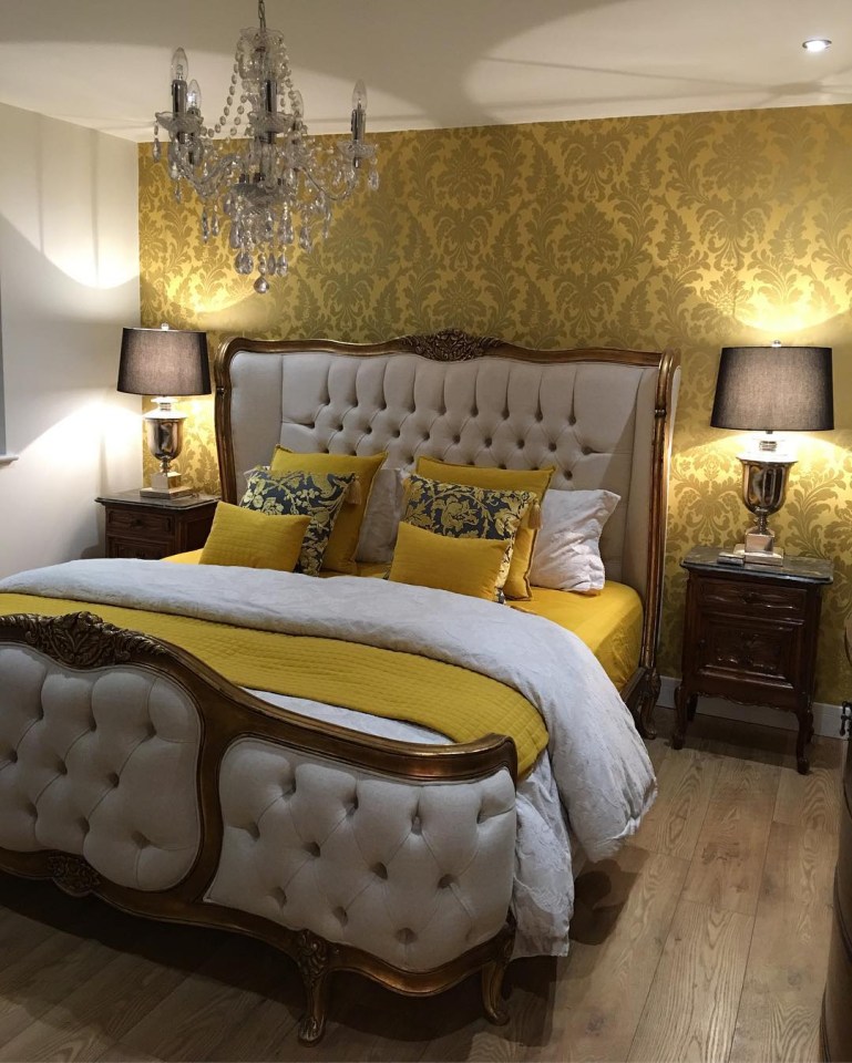  Inside, his bedroom has a stylish vintage feel with yellow walls