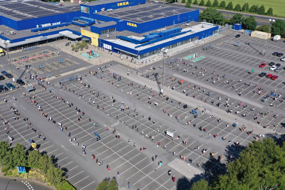 Huge queues seen from the sky outside a Warrington Ikea on Monday 