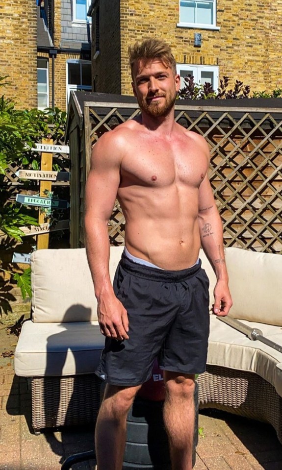 Sam Thompson stripped off in the sunshine in his London garden