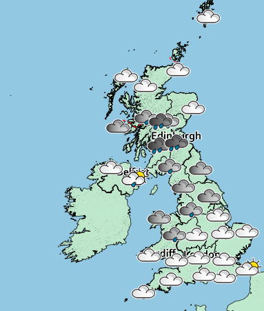 Weather over the UK on Monday, June 28