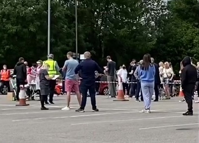 Hundreds of people were seen queuing for tests after a coronavirus outbreak in a pub in Stone, Staffordshire