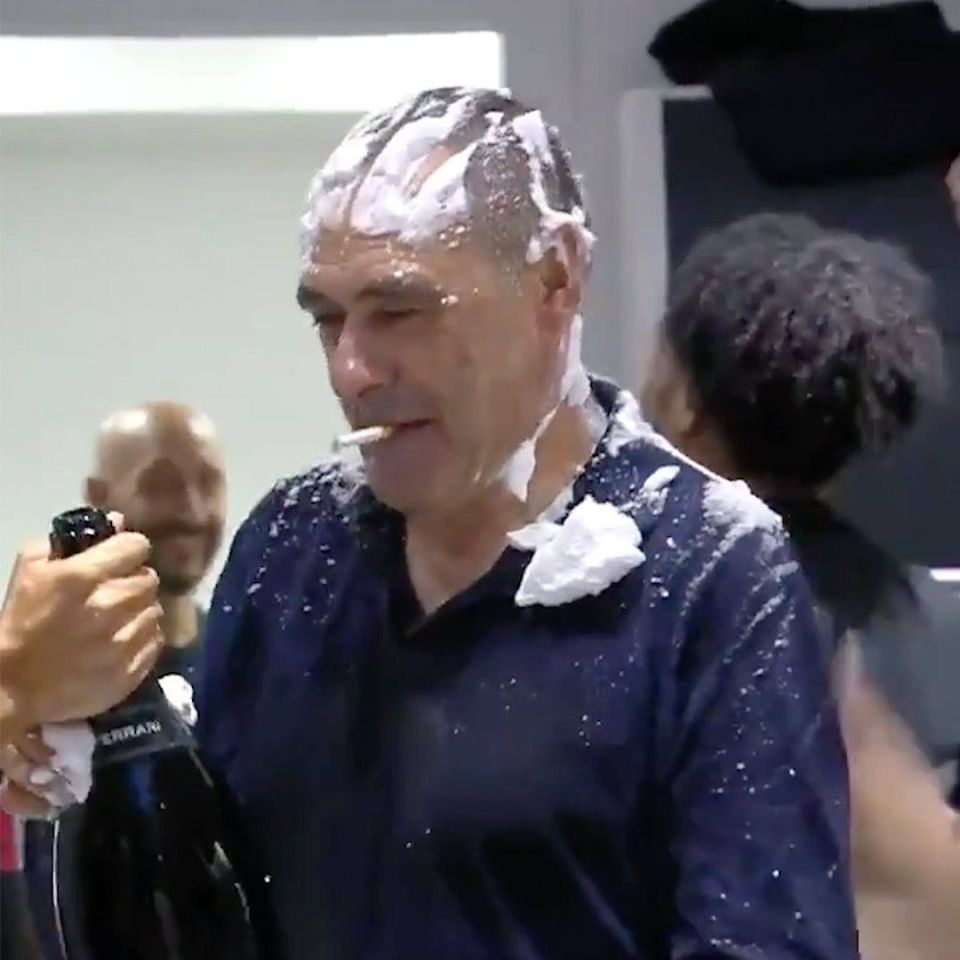 Juventus chief Maurizio Sarri celebrated their title in style