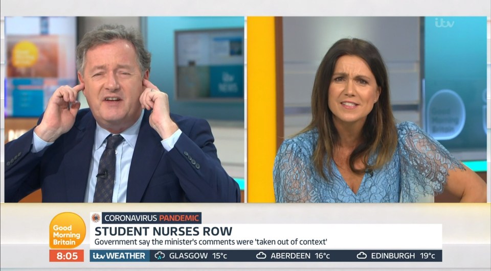 Piers Morgan stuck his fingers in his ears as co-host Susanna Reid tried to read out a Government-issued statement