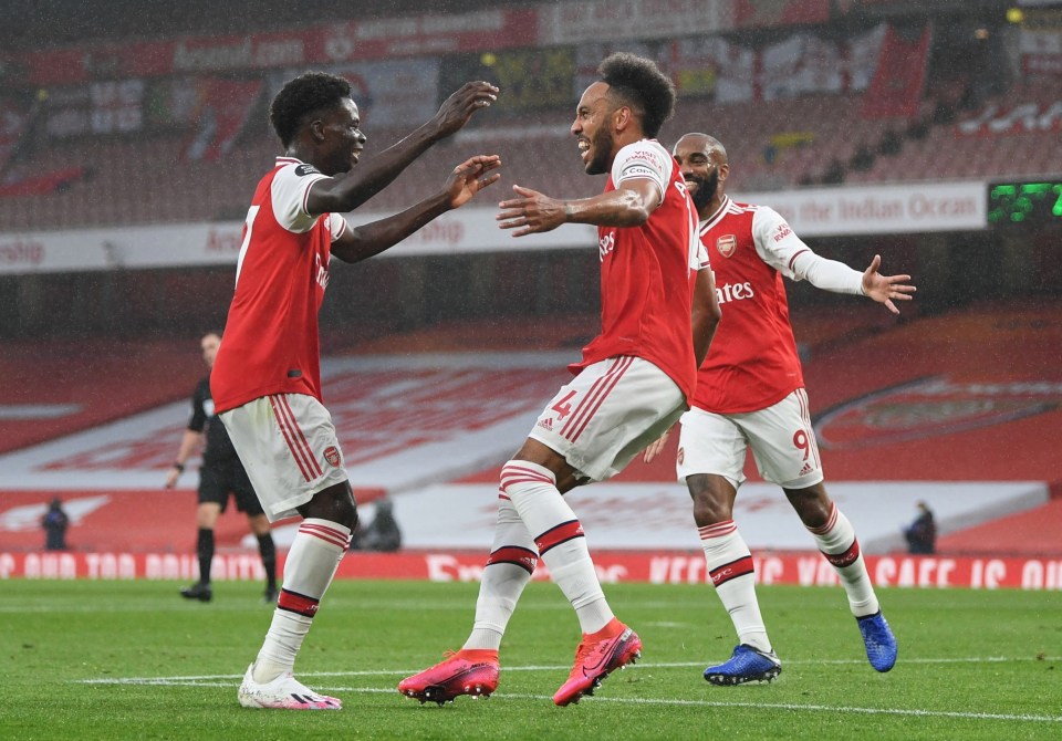 Aubameyang and Saka celebrated together after combining to score the opener