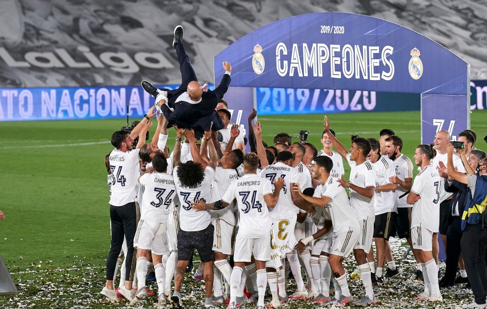 Bale failed to get in on the act as his team-mates lifted Zinedine Zidane in the air