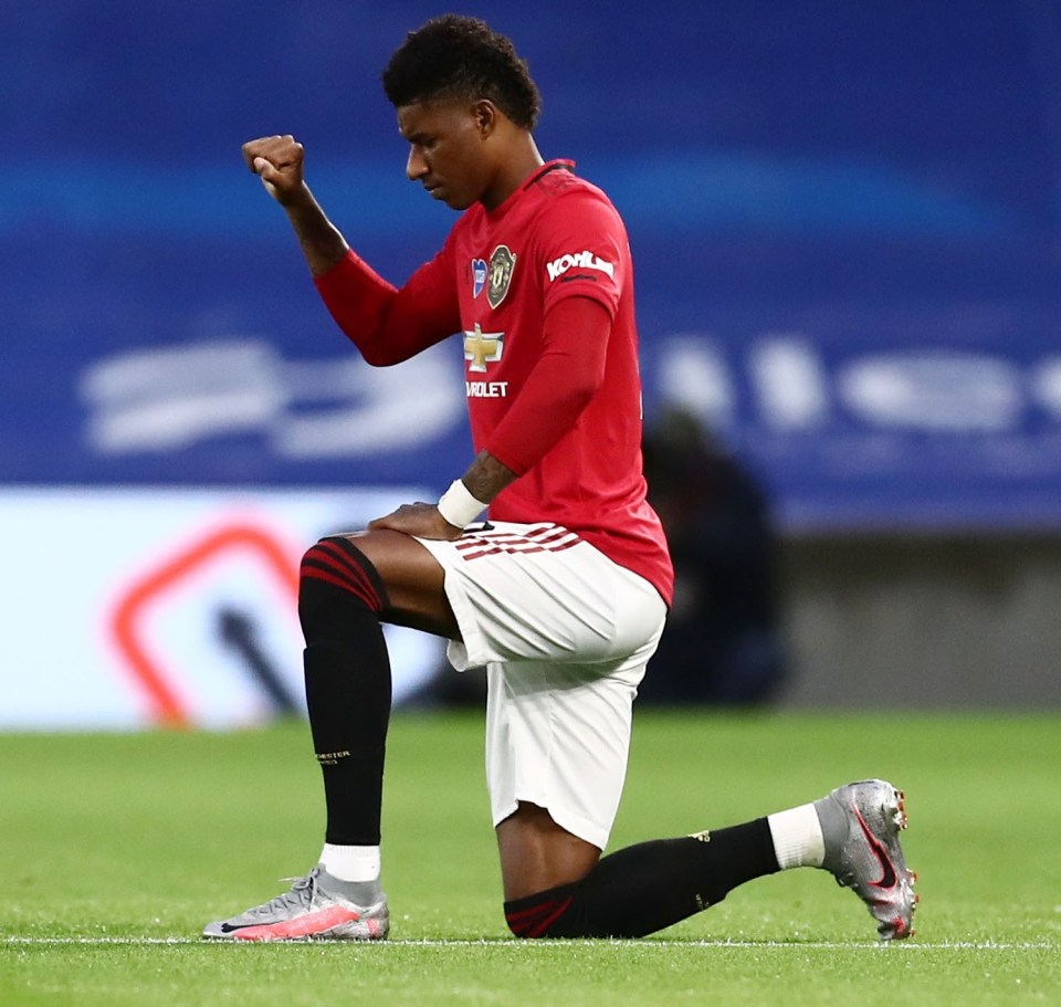 Premier League players have been taking a knee in support of Black Lives Matter - like Marcus Rashford here for Manchester United last night