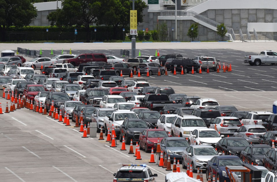 Drive-thru testing site at Hard Rock Stadium in Miami Gardens, Florida