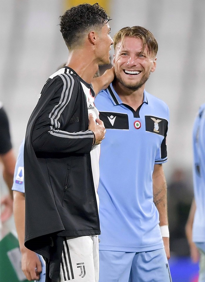 Cristiano Ronaldo shares a joke with Ciro Immobile afterwards - but they are locked in a race to be Serie A top scorer this season