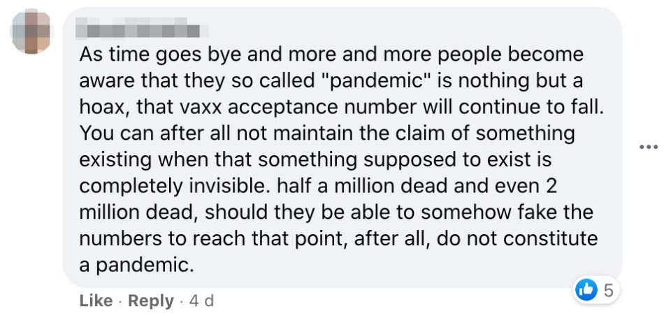 This anti-vaxxer calls the pandemic a 'hoax' and believes the vaccine refusal rate in Britain will continue to rise