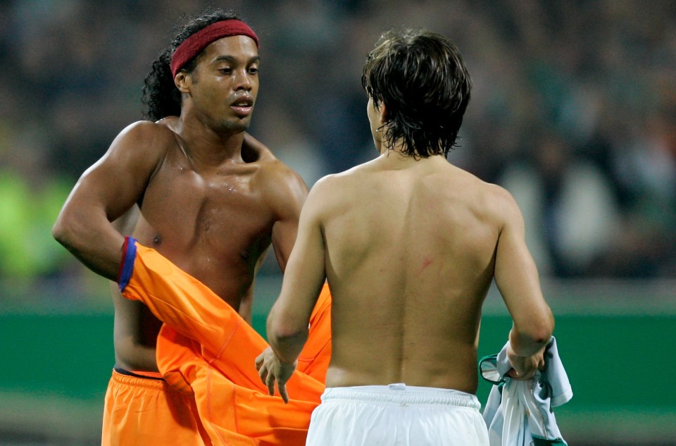 Ronaldinho was not shy to get his kit off around team-mates