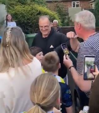 Bielsa was greeted by fans outside his house