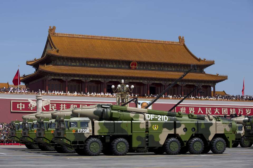 Chinese military vehicles carrying 'carrier killer' missiles