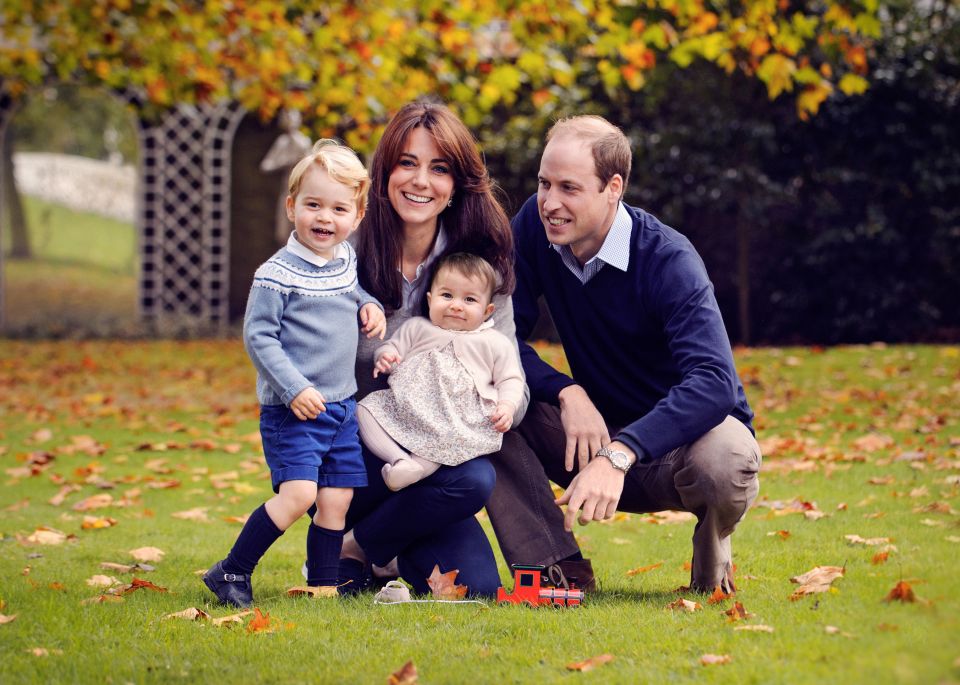 Kate Middleton and Prince William pictured with Prince George and Princess Charlotte in the grounds of Kensington Palace in 2016