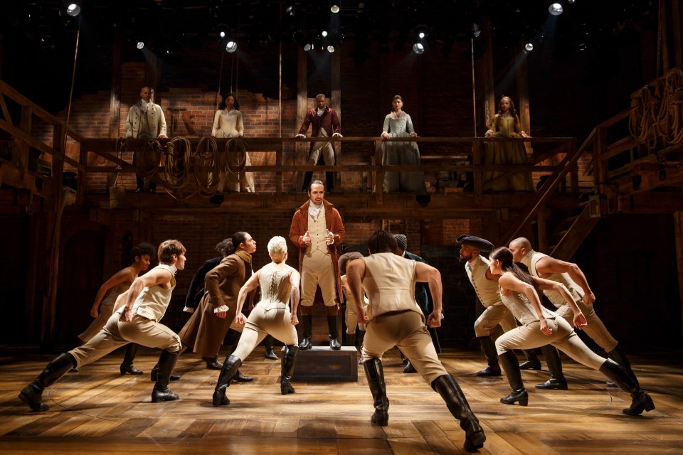 The Hamilton musical in action at New York’s Richard Rodgers Theatre in 2015