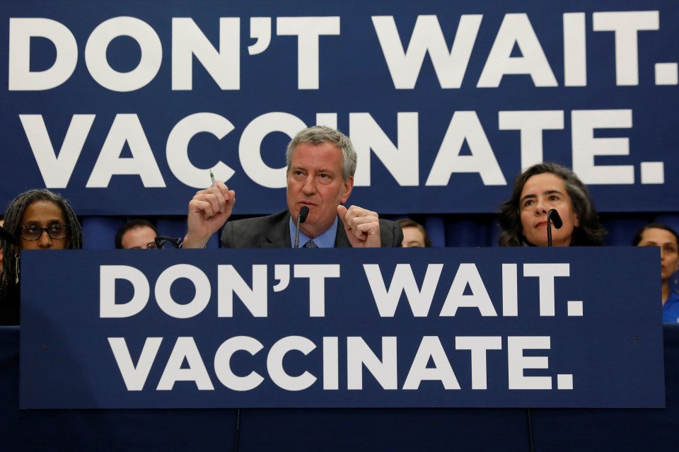 New York Mayor Bill de Blasio ordered residents to get vaccinated during the measles outbreak in the city last year