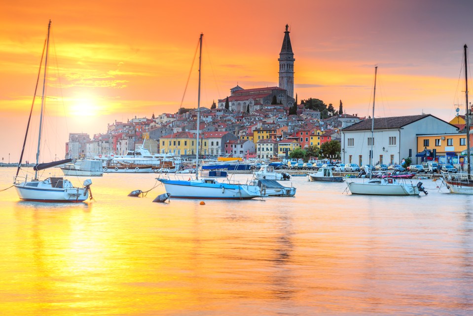 Sunset in Rovinj harbor, Istria region, Croatia