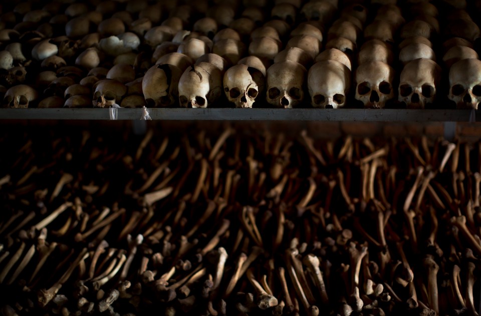 Some of the remains of those slaughtered in the Rwandan genocide