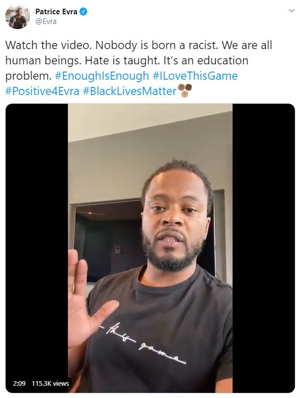 Patrice Evra shared this tweet about Black Lives Matter on June 8