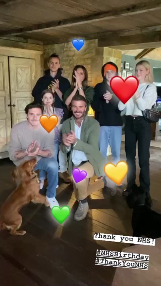 They were joined by Romeo, Cruz, Harper, Brooklyn and his new fiancee Nicola Peltz