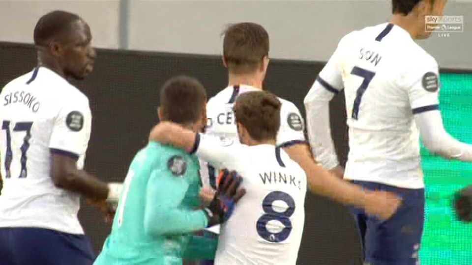  Furious Lloris pushed Harry Winks out the way as he went after Son