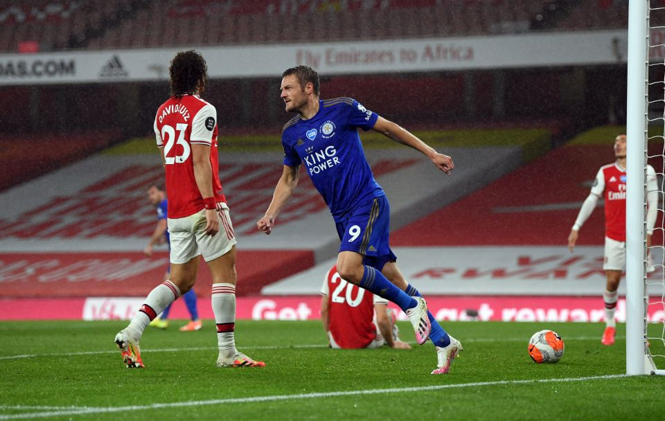 Vardy celebrates after earning his side a vital point