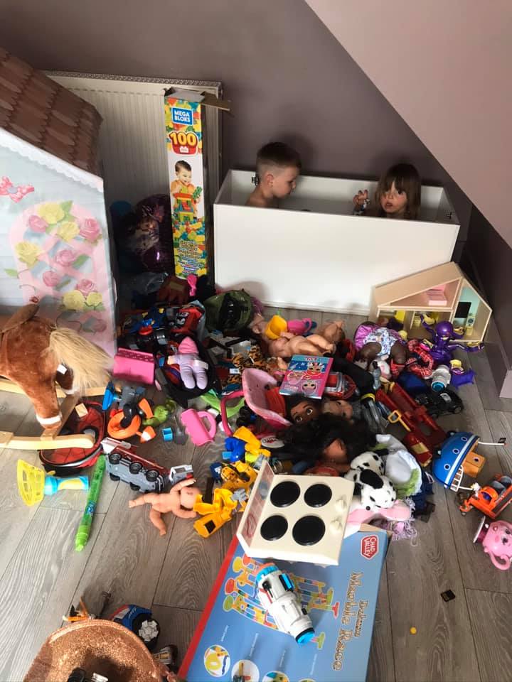 Another mother Laura Davies joked her three children can barely play in their playroom as there is no room due to the mess