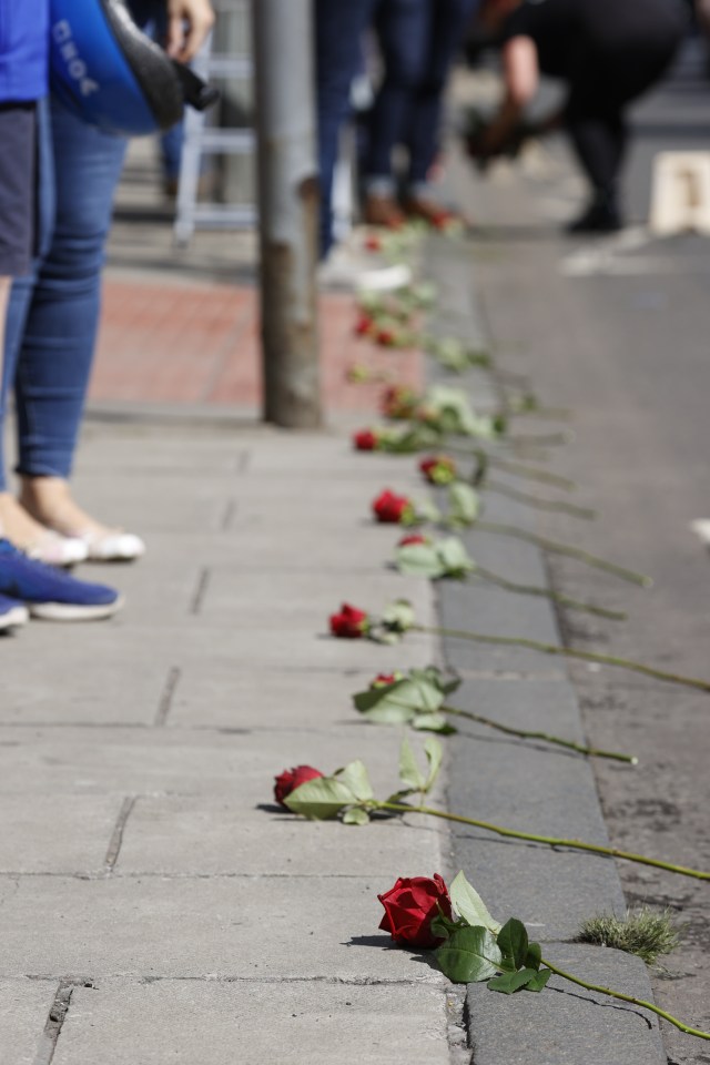 Roses were also placed on the spot where the young boy was hit