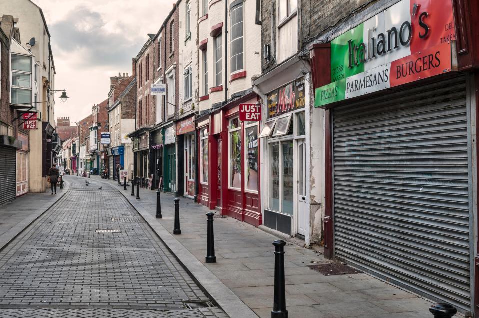 Fore Bondgate street in the old part of the depressed ex mining town of Bishop Auckland, County Durham