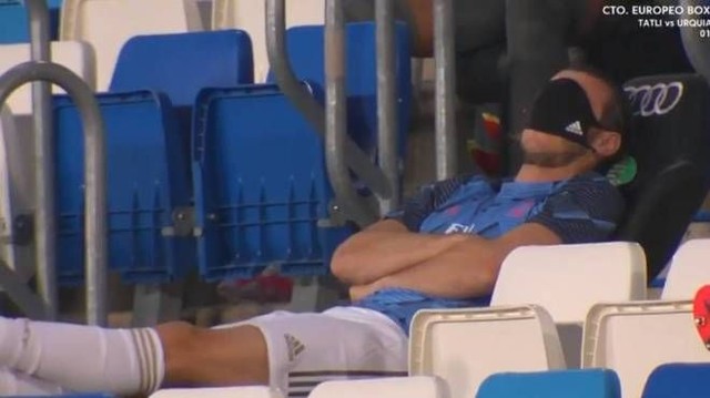 Bale was recently pictured pretending to be asleep in the stands during a Real Madrid game