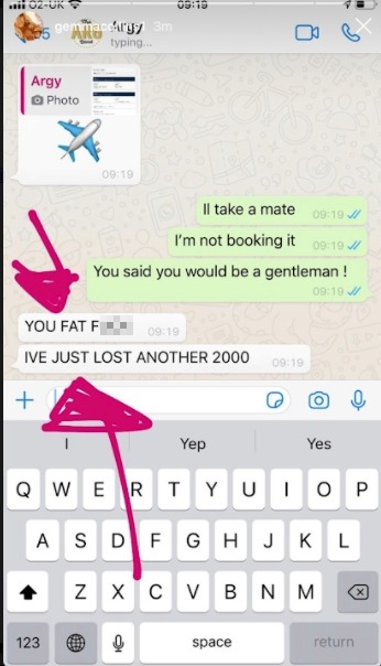 Arg's furious texts have been revealed